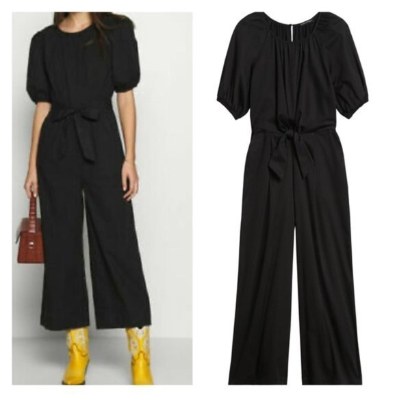 Black Banana Republic Poplin Tie Waist Round Neck Wide-Leg Pants Jumpsuit (NWT) - Picture 1 of 1